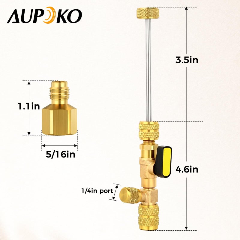 Aupoko Valve Core Remover Installer Tool, R410A R22 AC Schrader Valve Core Remover, Dual Size 1/4"-5/16" Port HVAC Valve Core Removal Installer for Refrigeration Air Conditioning A/C Line Repair Tools - Image 3